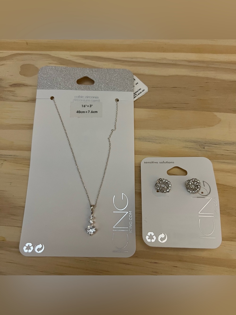 NEW Icing Cubic Zirconia Necklace and Stud Earrings Set - Silver Tone